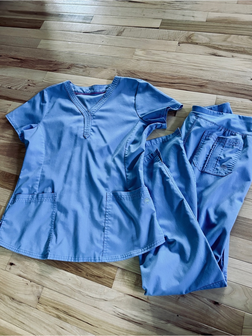 Light Blue Women's Scrub Top and Pants Set